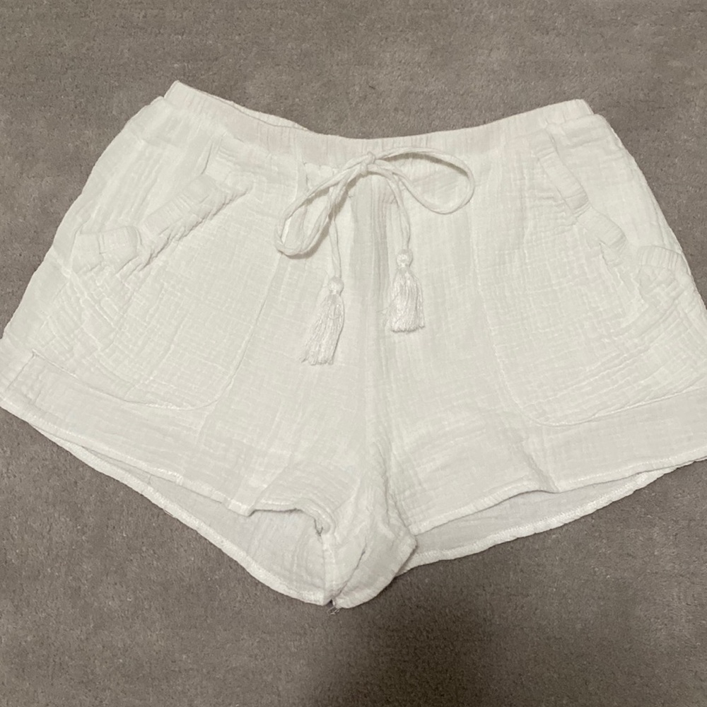 White linen shorts